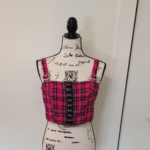 Hot Topic Pink and Black Fitted Crop Bustier Tank Top